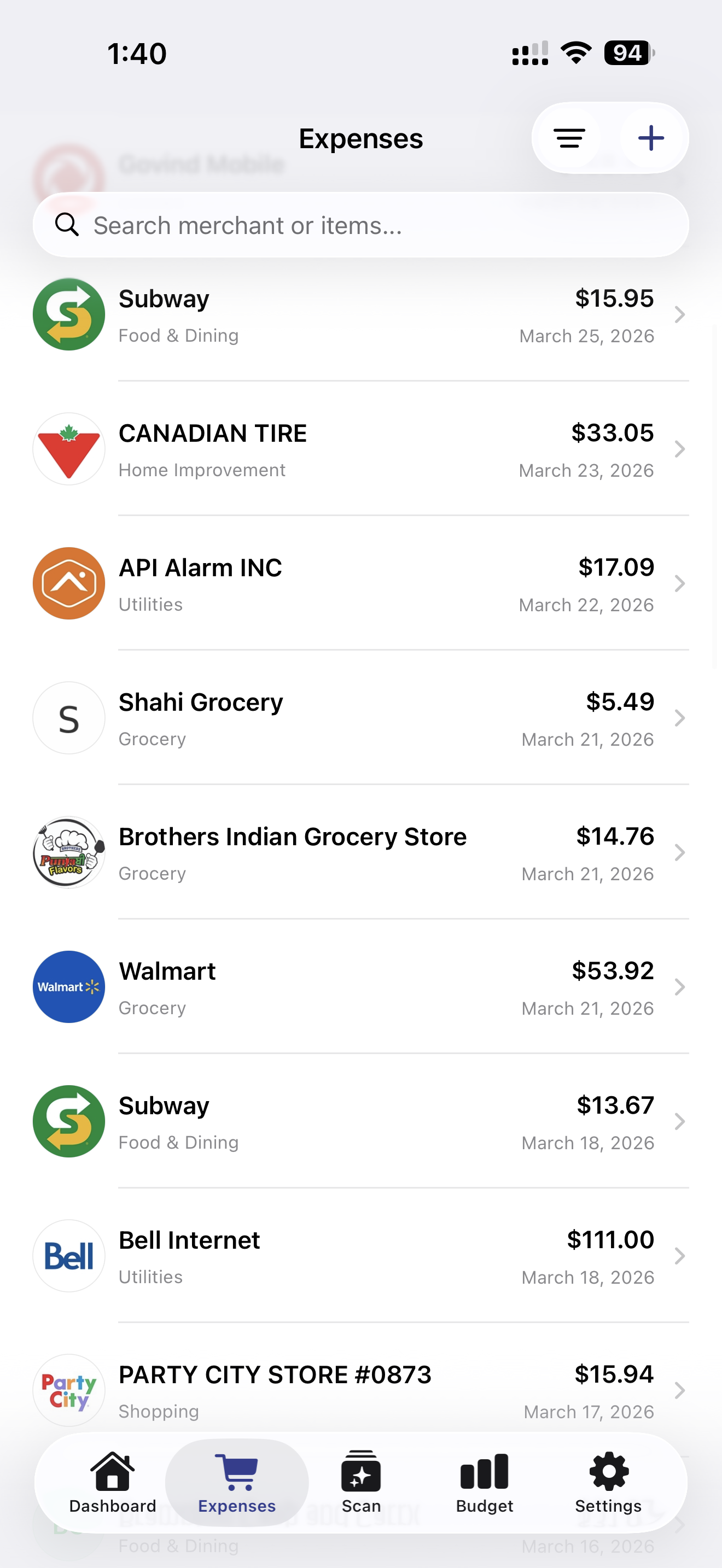 ReceiptPlus App Screen